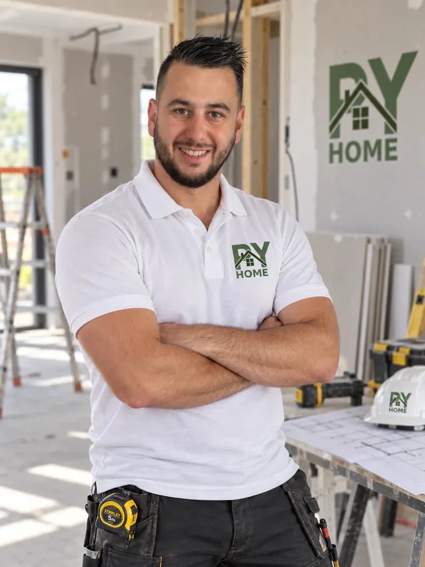 Yohan Peslier portant un polo PY HOME sur un chantier
